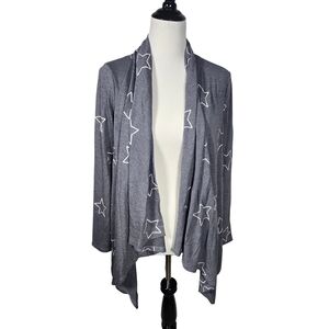 Bobeau Large Gray and White Star Pattern Women's Open Front Cardigan